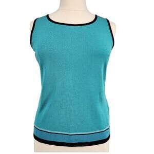 Vintage Misook Knit Top Aqua / Teal & Black Size Large